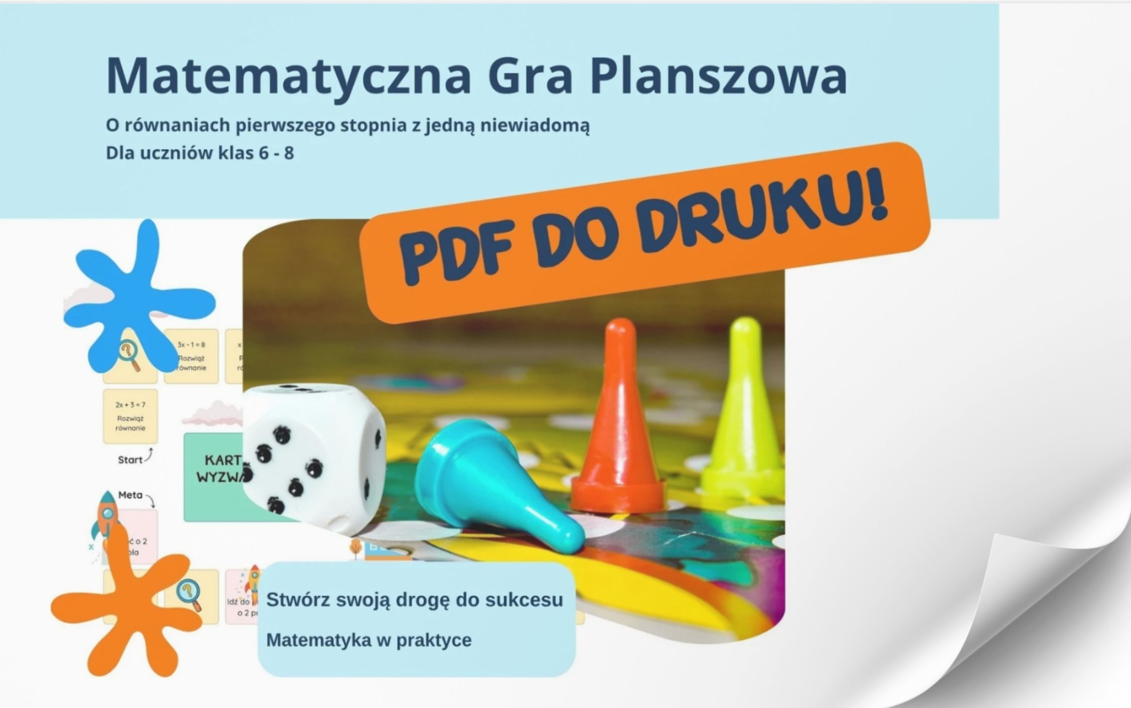 Gra matematyczna planszowa - Równania - PDF do druku