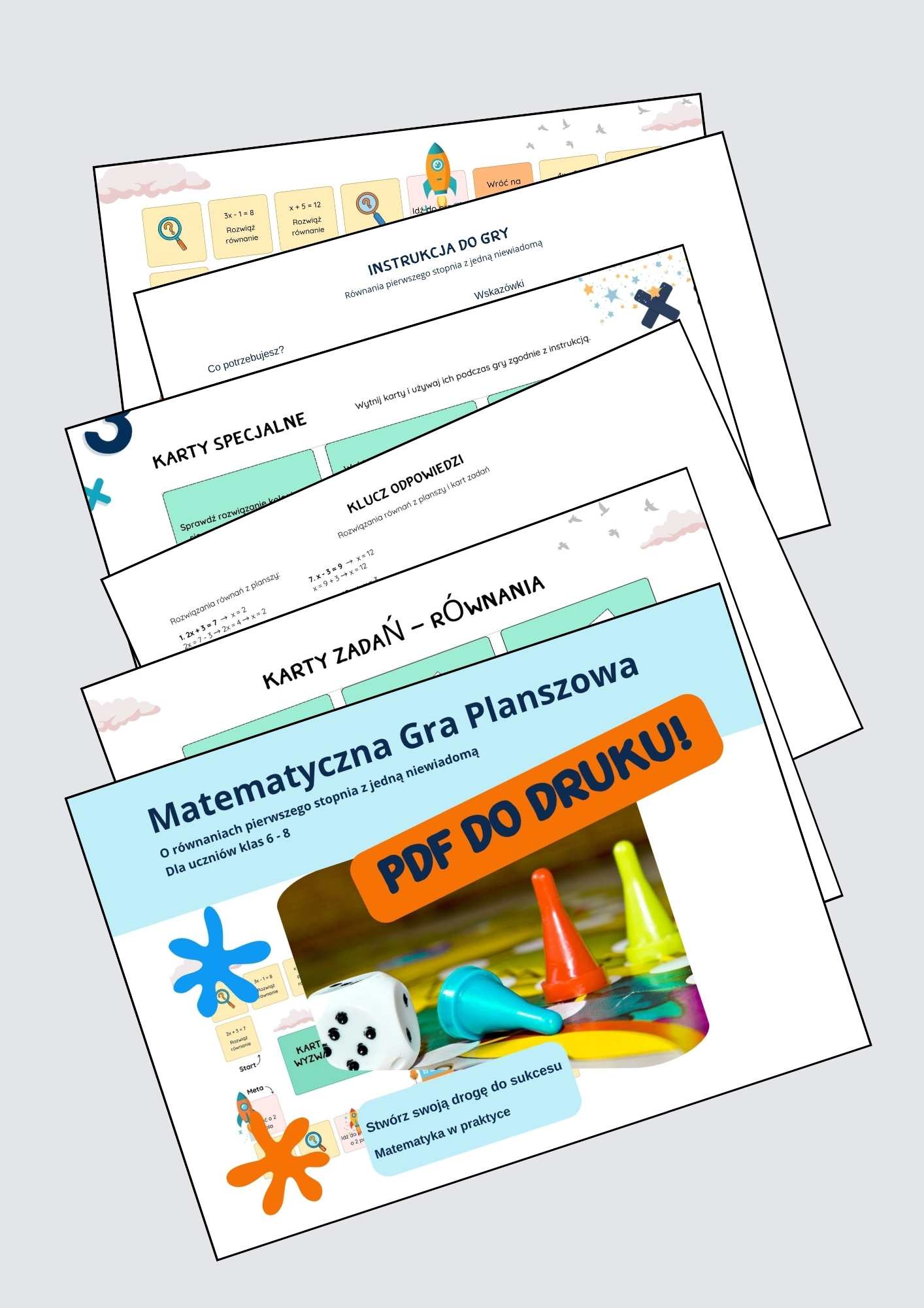 Gra matematyczna planszowa - Równania - PDF do druku - obrazek 2